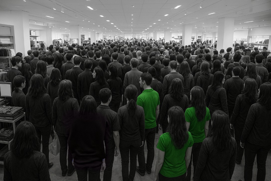 Magasin avec vendeur passif pendant que les clients repartent